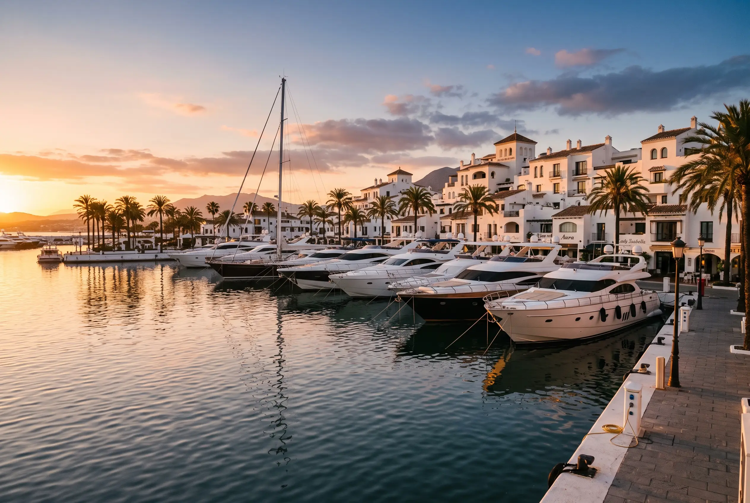 Puerto deportivo de Marbella al atardecer